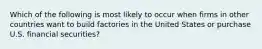 Which of the following is most likely to occur when firms in other countries want to build factories in the United States or purchase U.S. financial securities?