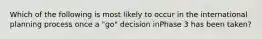 Which of the following is most likely to occur in the international planning process once a "go" decision inPhase 3 has been taken?