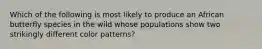 Which of the following is most likely to produce an African butterfly species in the wild whose populations show two strikingly different color patterns?