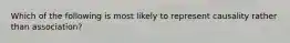 Which of the following is most likely to represent causality rather than association?