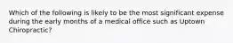 Which of the following is likely to be the most significant expense during the early months of a medical office such as Uptown Chiropractic?