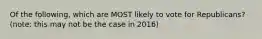 Of the following, which are MOST likely to vote for Republicans? (note: this may not be the case in 2016)