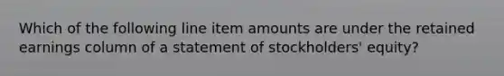 Which of the following line item amounts are under the retained earnings column of a statement of stockholders' equity?