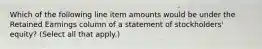 Which of the following line item amounts would be under the Retained Earnings column of a statement of stockholders' equity? (Select all that apply.)