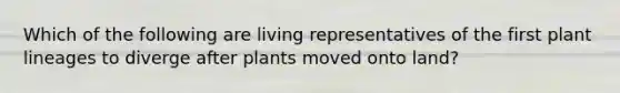 Which of the following are living representatives of the first plant lineages to diverge after plants moved onto land?