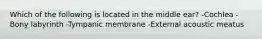 Which of the following is located in the middle ear? -Cochlea -Bony labyrinth -Tympanic membrane -External acoustic meatus