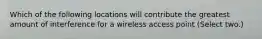 Which of the following locations will contribute the greatest amount of interference for a wireless access point (Select two.)