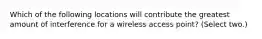 Which of the following locations will contribute the greatest amount of interference for a wireless access point? (Select two.)