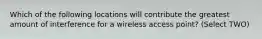 Which of the following locations will contribute the greatest amount of interference for a wireless access point? (Select TWO)