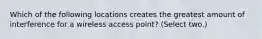 Which of the following locations creates the greatest amount of interference for a wireless access point? (Select two.)