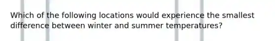 Which of the following locations would experience the smallest difference between winter and summer temperatures?