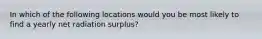 In which of the following locations would you be most likely to find a yearly net radiation surplus?