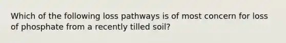 Which of the following loss pathways is of most concern for loss of phosphate from a recently tilled soil?