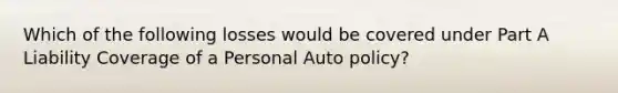 Which of the following losses would be covered under Part A Liability Coverage of a Personal Auto policy?