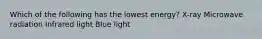 Which of the following has the lowest energy? X-ray Microwave radiation Infrared light Blue light