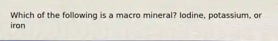 Which of the following is a macro mineral? Iodine, potassium, or iron