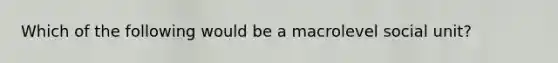 Which of the following would be a macrolevel social unit?