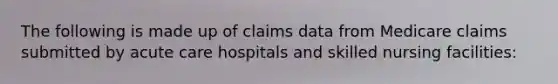 The following is made up of claims data from Medicare claims submitted by acute care hospitals and skilled nursing facilities: