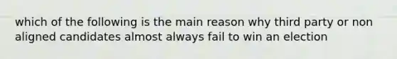 which of the following is the main reason why third party or non aligned candidates almost always fail to win an election