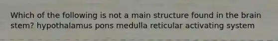 Which of the following is not a main structure found in the brain stem? hypothalamus pons medulla reticular activating system