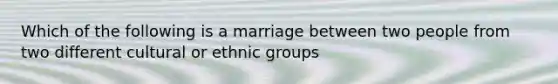 Which of the following is a marriage between two people from two different cultural or ethnic groups