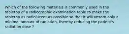 Which of the following materials is commonly used in the tabletop of a radiographic examination table to make the tabletop as radiolucent as possible so that it will absorb only a minimal amount of radiation, thereby reducing the patient's radiation dose ?