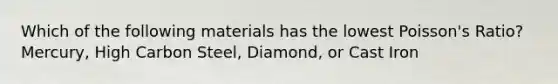 Which of the following materials has the lowest Poisson's Ratio? Mercury, High Carbon Steel, Diamond, or Cast Iron