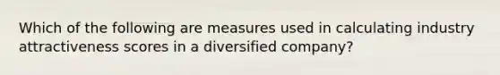 Which of the following are measures used in calculating industry attractiveness scores in a diversified company?