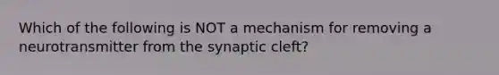 Which of the following is NOT a mechanism for removing a neurotransmitter from the synaptic cleft?