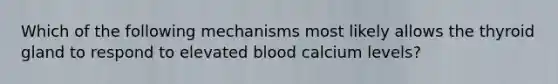 Which of the following mechanisms most likely allows the thyroid gland to respond to elevated blood calcium levels?