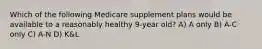 Which of the following Medicare supplement plans would be available to a reasonably healthy 9-year old? A) A only B) A-C only C) A-N D) K&L