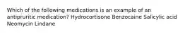 Which of the following medications is an example of an antipruritic medication? Hydrocortisone Benzocaine Salicylic acid Neomycin Lindane