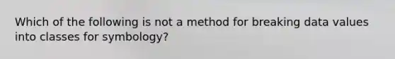 Which of the following is not a method for breaking data values into classes for symbology?