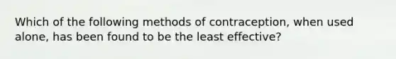 Which of the following methods of contraception, when used alone, has been found to be the least effective?