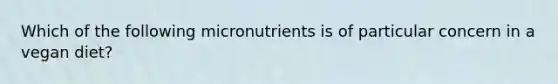 Which of the following micronutrients is of particular concern in a vegan diet?