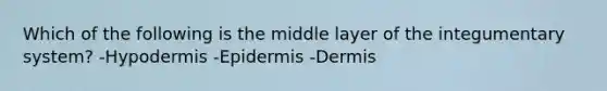 Which of the following is the middle layer of the integumentary system? -Hypodermis -Epidermis -Dermis