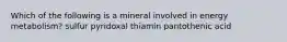 Which of the following is a mineral involved in energy metabolism? sulfur pyridoxal thiamin pantothenic acid