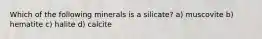 Which of the following minerals is a silicate? a) muscovite b) hematite c) halite d) calcite