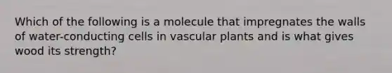 Which of the following is a molecule that impregnates the walls of water-conducting cells in vascular plants and is what gives wood its strength?