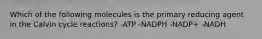 Which of the following molecules is the primary reducing agent in the Calvin cycle reactions? -ATP -NADPH -NADP+ -NADH