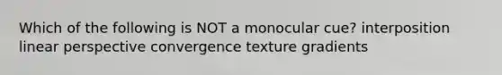 Which of the following is NOT a monocular cue? interposition linear perspective convergence texture gradients