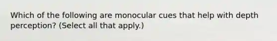 Which of the following are monocular cues that help with depth perception? (Select all that apply.)