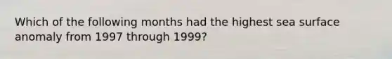 Which of the following months had the highest sea surface anomaly from 1997 through 1999?