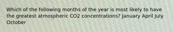 Which of the following <a href='https://www.questionai.com/knowledge/k6uMIXnU6l-months-of-the-year' class='anchor-knowledge'>months of the year</a> is most likely to have the greatest atmospheric CO2 concentrations? January April July October