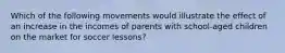 Which of the following movements would illustrate the effect of an increase in the incomes of parents with school-aged children on the market for soccer lessons?