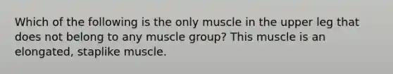 Which of the following is the only muscle in the upper leg that does not belong to any muscle group? This muscle is an elongated, staplike muscle.