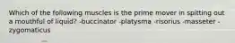 Which of the following muscles is the prime mover in spitting out a mouthful of liquid? -buccinator -platysma -risorius -masseter -zygomaticus
