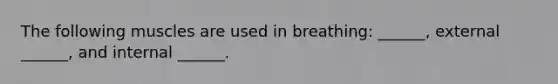 The following muscles are used in breathing: ______, external ______, and internal ______.