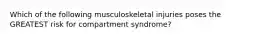 Which of the following musculoskeletal injuries poses the GREATEST risk for compartment syndrome?