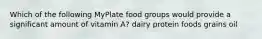 Which of the following MyPlate food groups would provide a significant amount of vitamin A? dairy protein foods grains oil